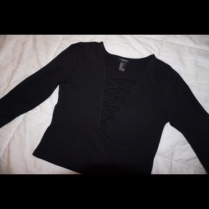 Black Long Sleeve Crop Top